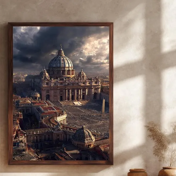 Vatican Travel Poster, St Peters Basilica At Sunset