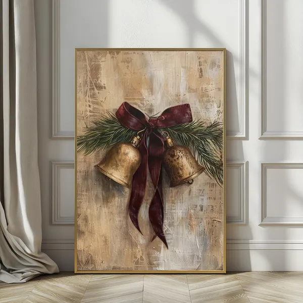 Moody Christmas Brass Bells Vintage Holiday Art Print