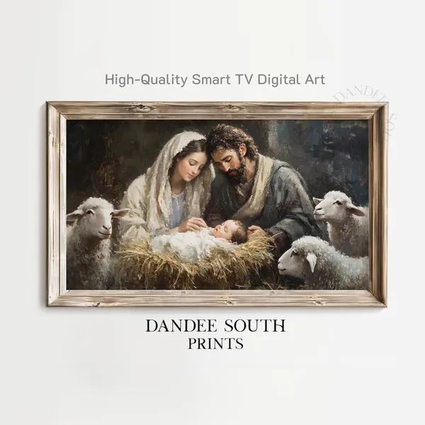 Nativity Scene TV Art, Christmas Wall Art Print