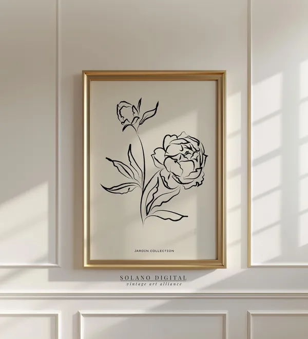 Peony Line Art Minimalist Botanical Art Print