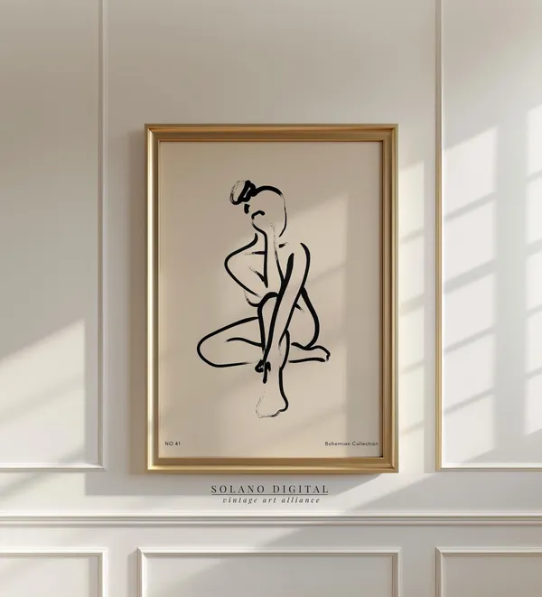 Minimalist Female Figure Line Art, Abstract Boho Poster
