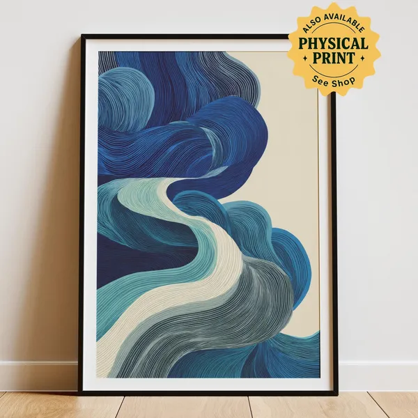 Japandi Abstract Wave Art Print, Minimalist Ocean