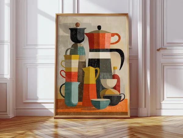 Retro Coffee Cups Vintage Kitchen Art Print