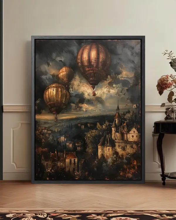 Moody Hot Air Balloon Vintage Travel Poster