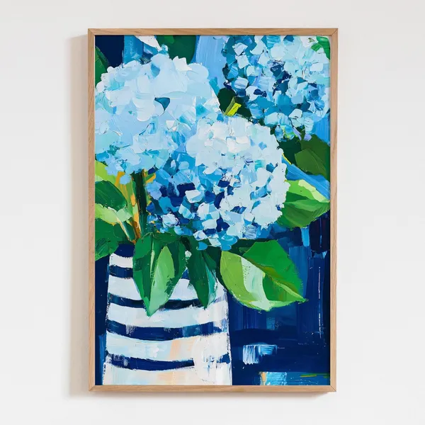 Blue Hydrangeas Oil Painting Print, Floral Decor