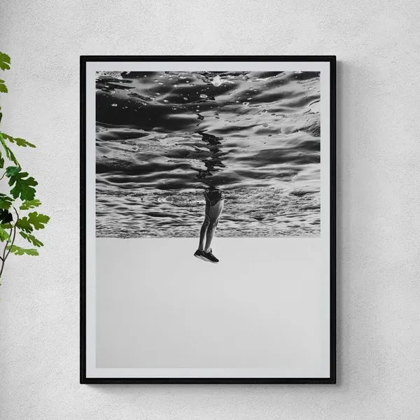 Black and White Ocean Dive Beach Lifestyle Art Print