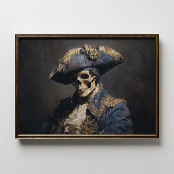 Pirate Skeleton Art Print, Vintage Nautical Gothic