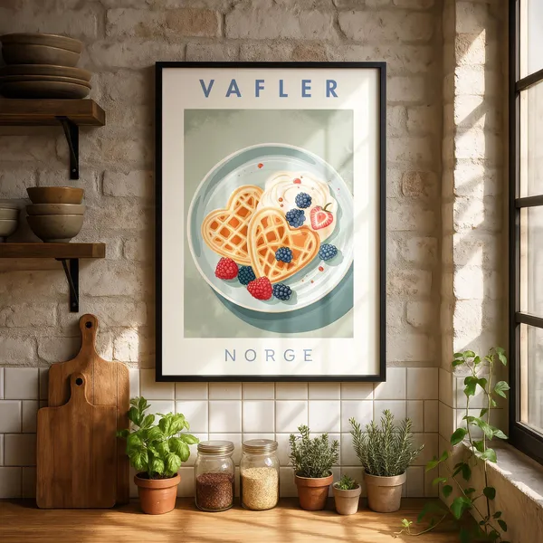 Waffle Dessert Print, Scandinavian Kitchen Poster Oslo