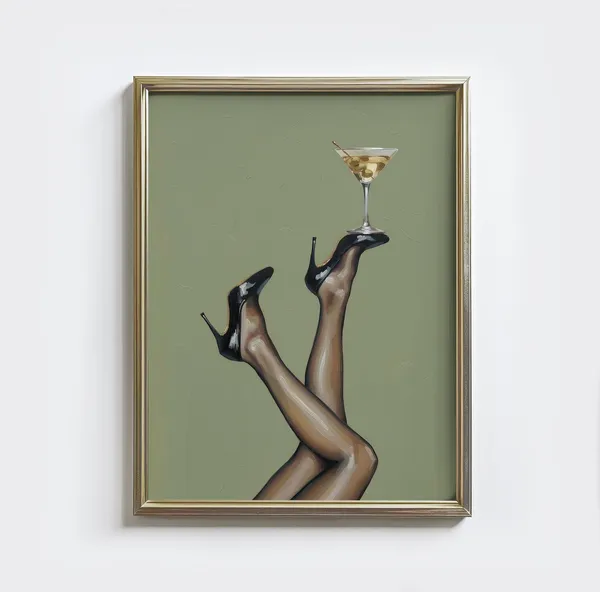 Dirty Heels Retro Cocktail Art Print, Vintage Bar Cart