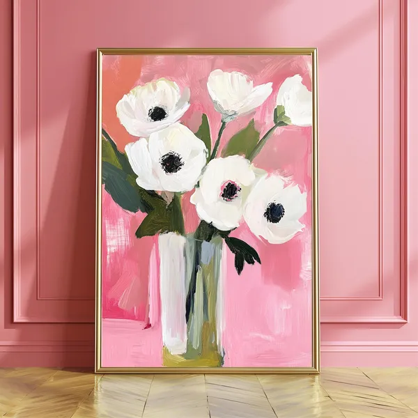 White Anemones, Matisse-Style Floral Art Print
