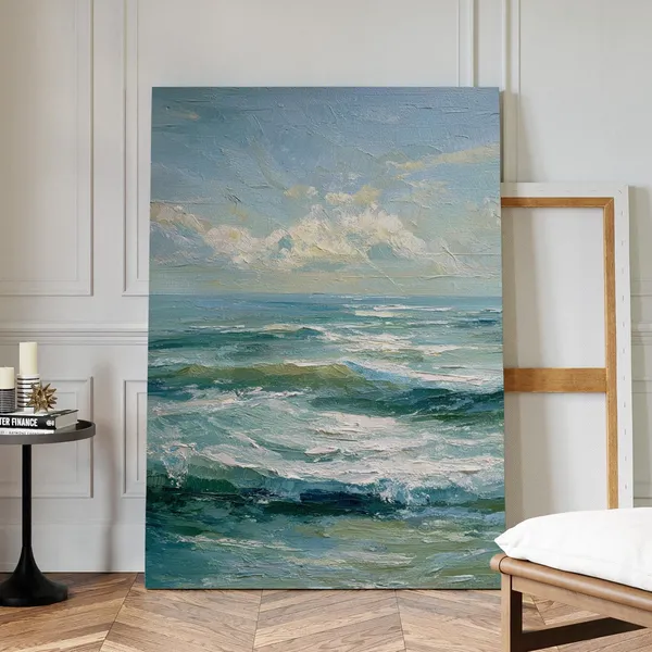 Vintage Ocean Waves Oil Painting Poster Print