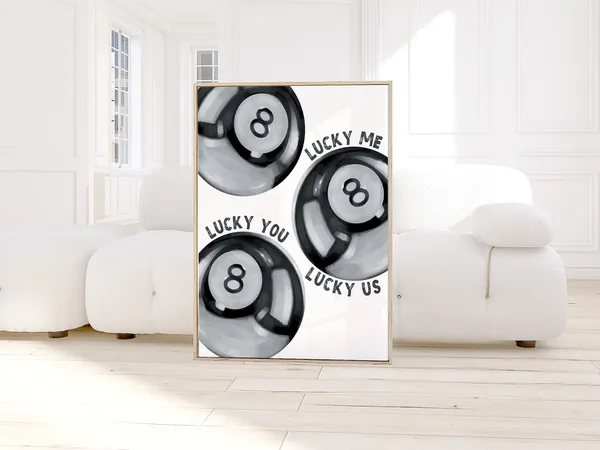 Lucky Me You Us Black White 8 Ball Poster Print