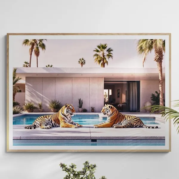 Tigers Poolside Exotic Wildlife Art Print