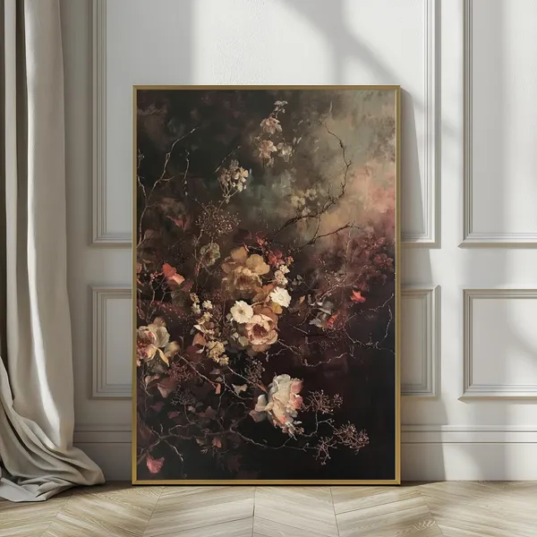 Vintage Fall Floral Print, Moody Autumn Botanical Art