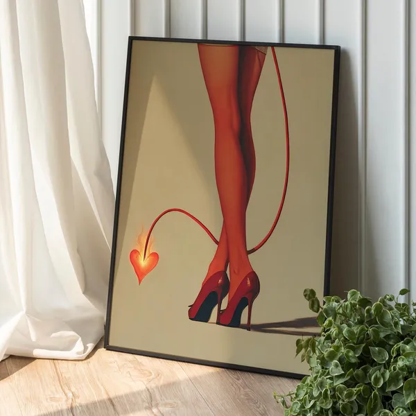 Retro Surreal Devil Girl Poster, Vintage Collage