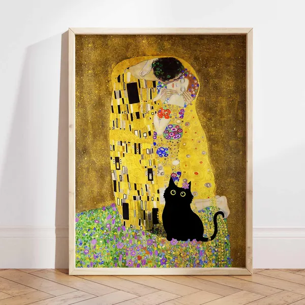 Black Cat Print, Gustav Klimt The Kiss Poster