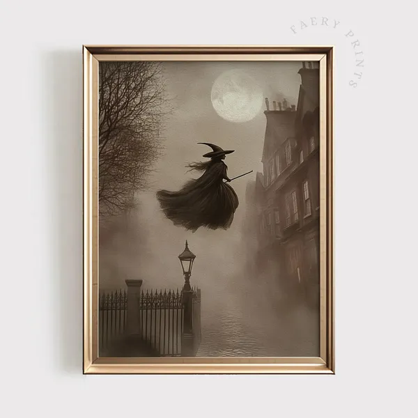 Witch Halloween Art Print, Gothic Dark Academia Decor