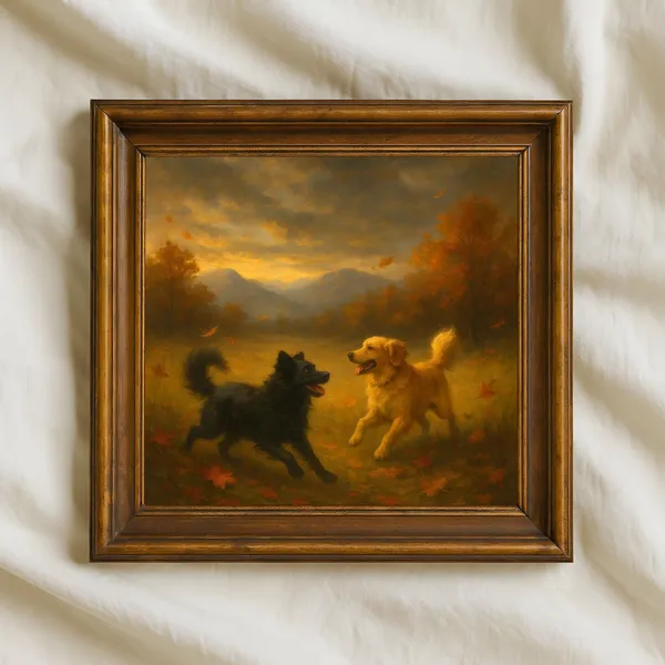 Autumn Dog Art Print, Rustic Golden Retriever