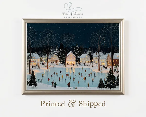 Winter Village Ice Skating Festive Folk Art Print