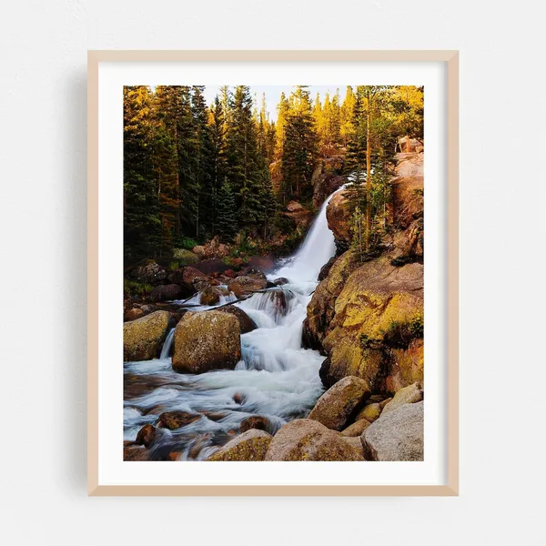 Colorado Waterfall Landscape Art Print, Forest Autumn