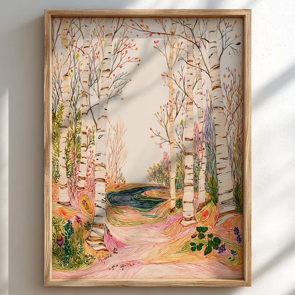 Birch Awakening Pastel Forest Landscape Art Print