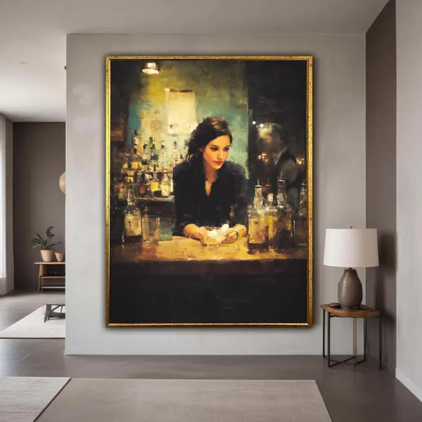 Vintage Bar Scene Art Print, Rustic Pub Portrait