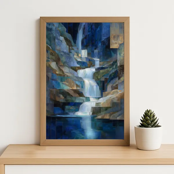 Geometric Waterfall Art Print, Abstract Cascade Landscape