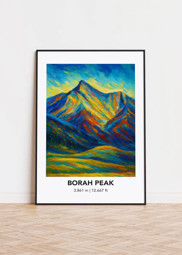Borah Peak Mountain Poster, Modern Oil Painting Style