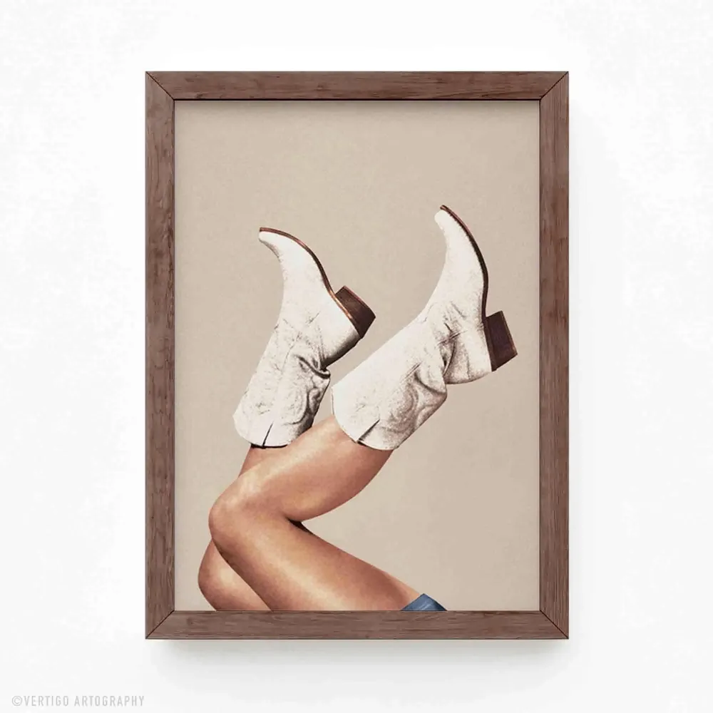 These Boots Cowgirl Art Print, Beige Western Decor