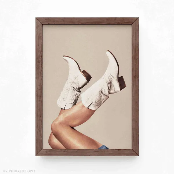 These Boots Cowgirl Art Print, Beige Western Decor