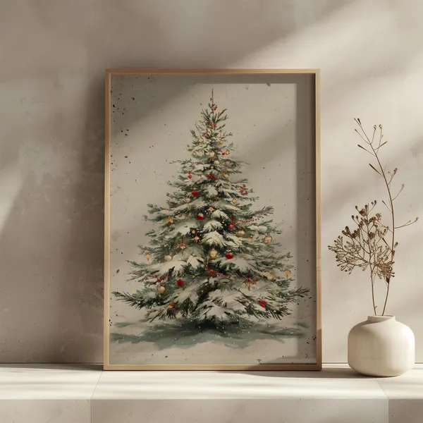 Vintage Christmas Tree Winter Holiday Art Print