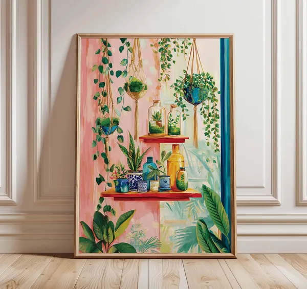 Colorful Plant Shelf Botanical Boho Art Print