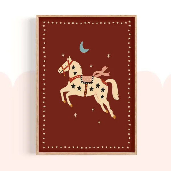 Magical Horse Folk Art Kids Room Decor Art Print