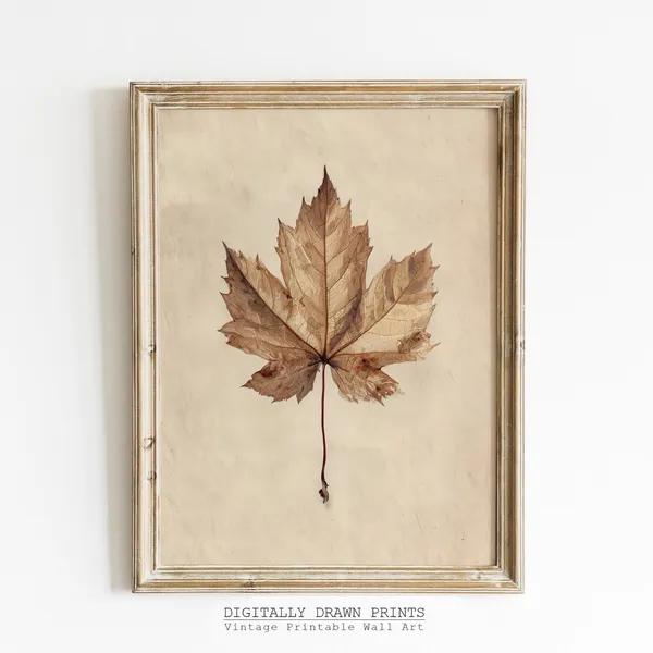 Neutral Autumn Leaf Vintage Botanical Art Print