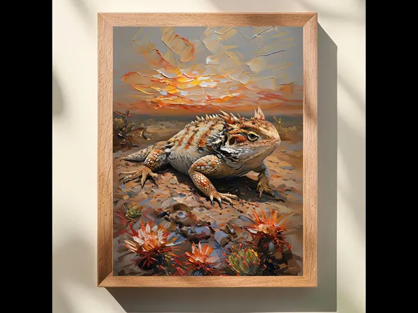 Horned Lizard Art Print, Texas Desert Wildlife