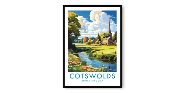 Cotswolds Travel Poster, United Kingdom Art Print