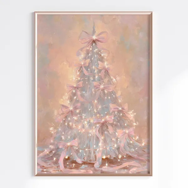 Whimsical Christmas Pink Tree Holiday Art Print