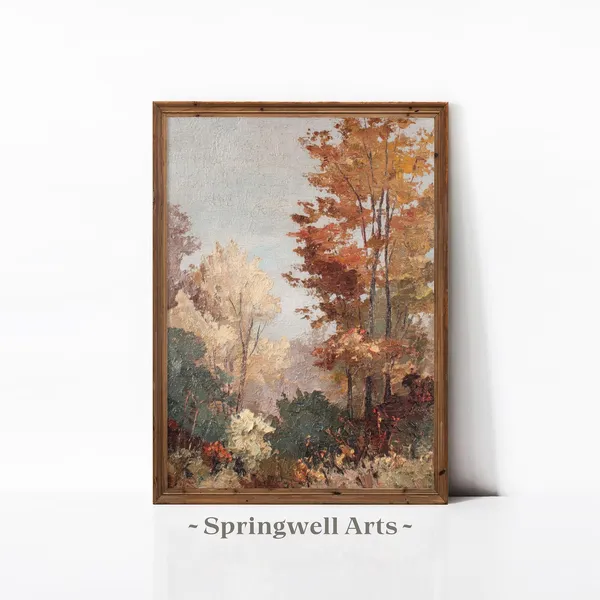 Fall Foliage Painting, Vintage Autumn Forest Art Print