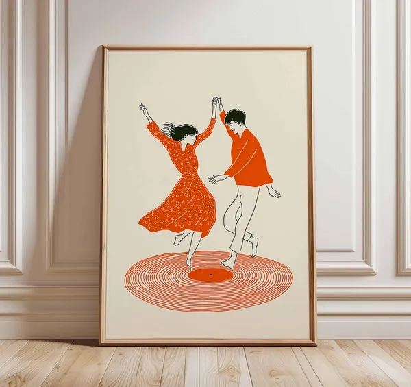 Dancing Couple Retro Record Player Music Poster