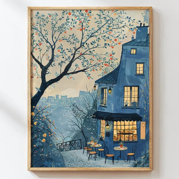 Cafe Watercolor Print, French Dining Room Poster