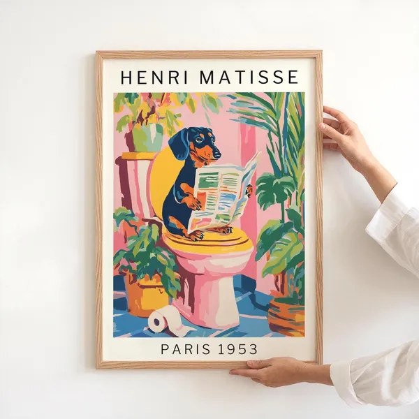 Dachshund Bathroom Art, Matisse-Inspired Dog Print