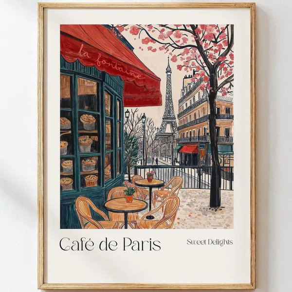 Paris Cafe Vintage Watercolor Poster, French Pastries