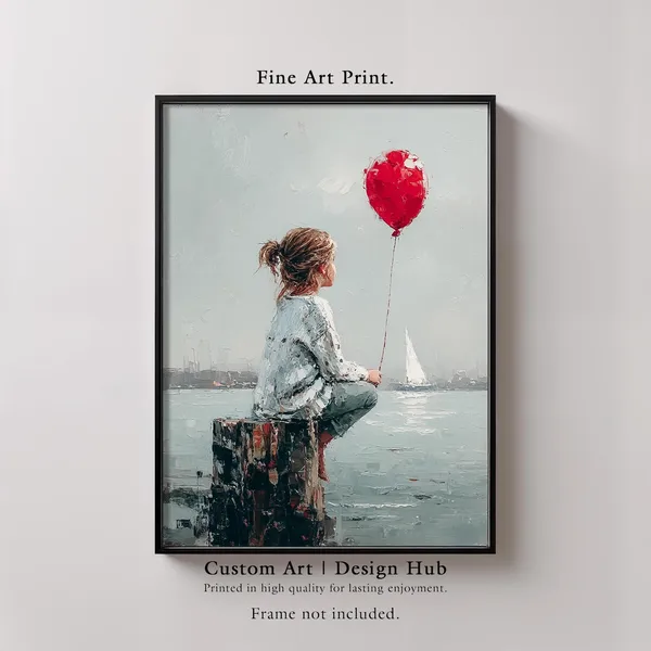 Girl With Red Balloon Impressionist Art Print