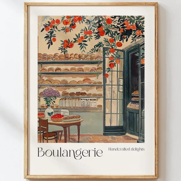 French Bakery Kitchen Watercolor Wall Art Print