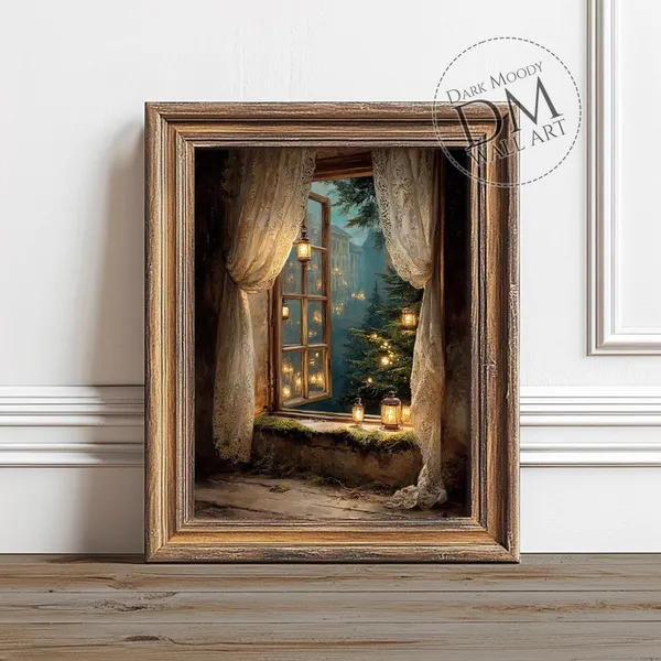 Christmas Lantern Window Wall Art Print