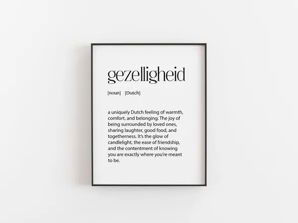 Gezelligheid Definition Print, Christmas Wall Art