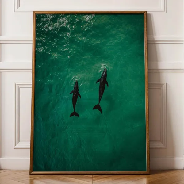 Emerald Green Whale Couple Abstract Ocean Art Print