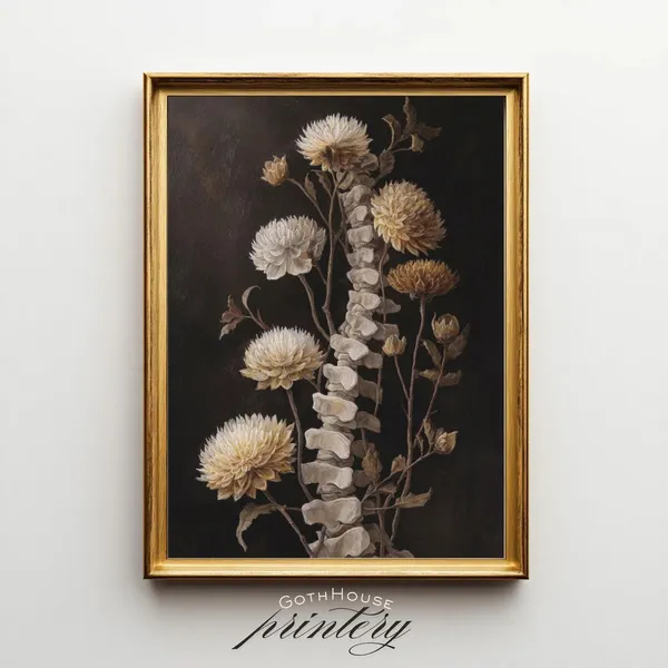 Gothic Floral Spine Art Print, Dark Academia Goth