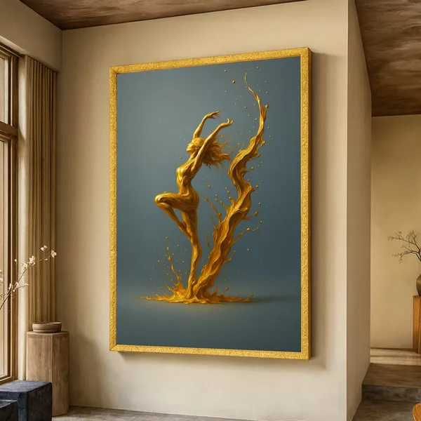 Golden Fluid Dance Abstract Woman Art Print