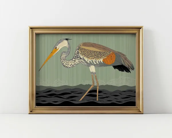 Green Heron Vintage Landscape Art Print, Mid Century